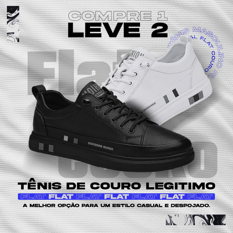 (COMPRE 1 LEVE 2)Tênis Casual Masculino Flat - Couro Legítimo